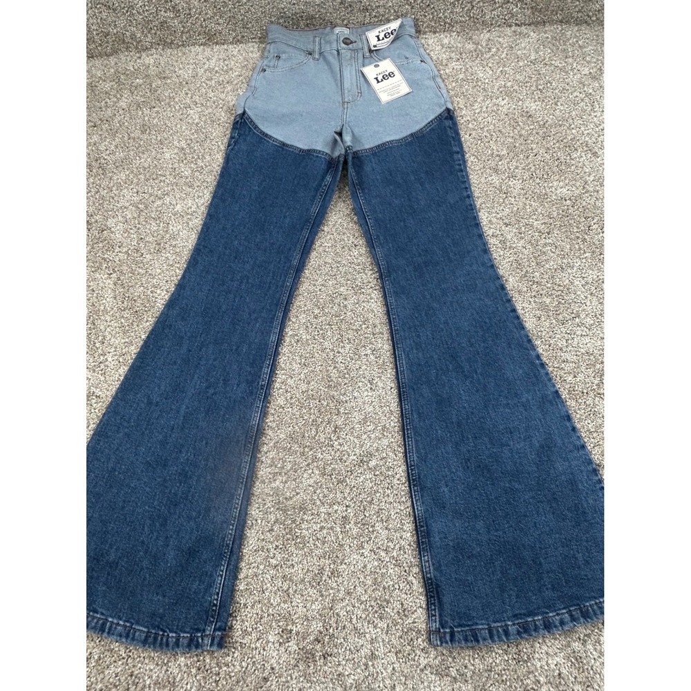 Kacey Lee Musgraves x Lee High Rise Flare Two Tone Blue Denim Size 0 NWT #0795